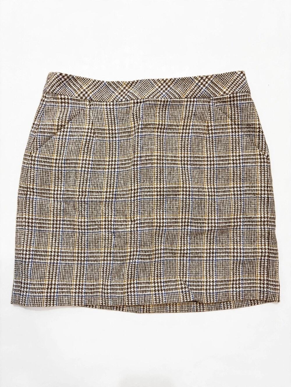 J.Crew Brown Plaid Houndstooth Mini Skirt Size 6 Tweed Academia Fall